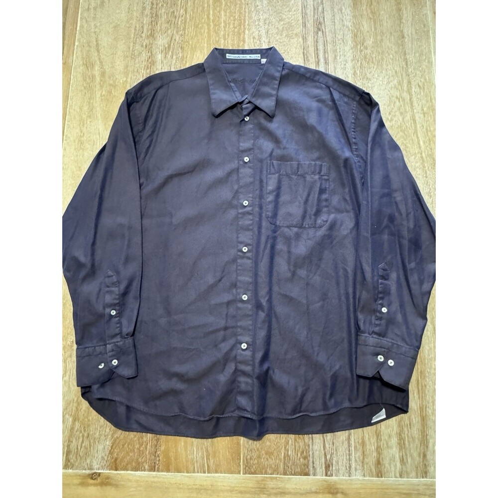 Vito Rufolo Shirt Mens 18.5 34/35 NWOT Blue Herringbone Italian Cotton Flaw